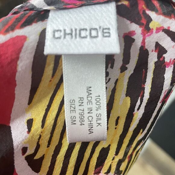 Chico’s Silk Top Blouse Size S M Short Sleeve Sheer Beads Banded Elastic Bottom - Picture 7 of 8